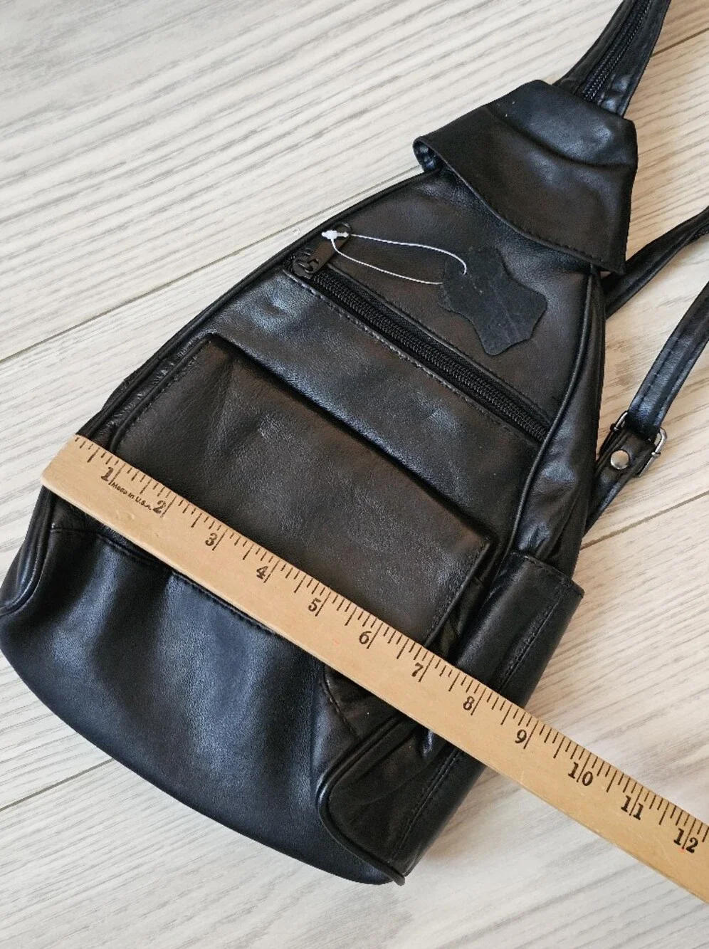 Black Genuine Lambskin Leather Sling Backpack Convertible Shoulder Bag